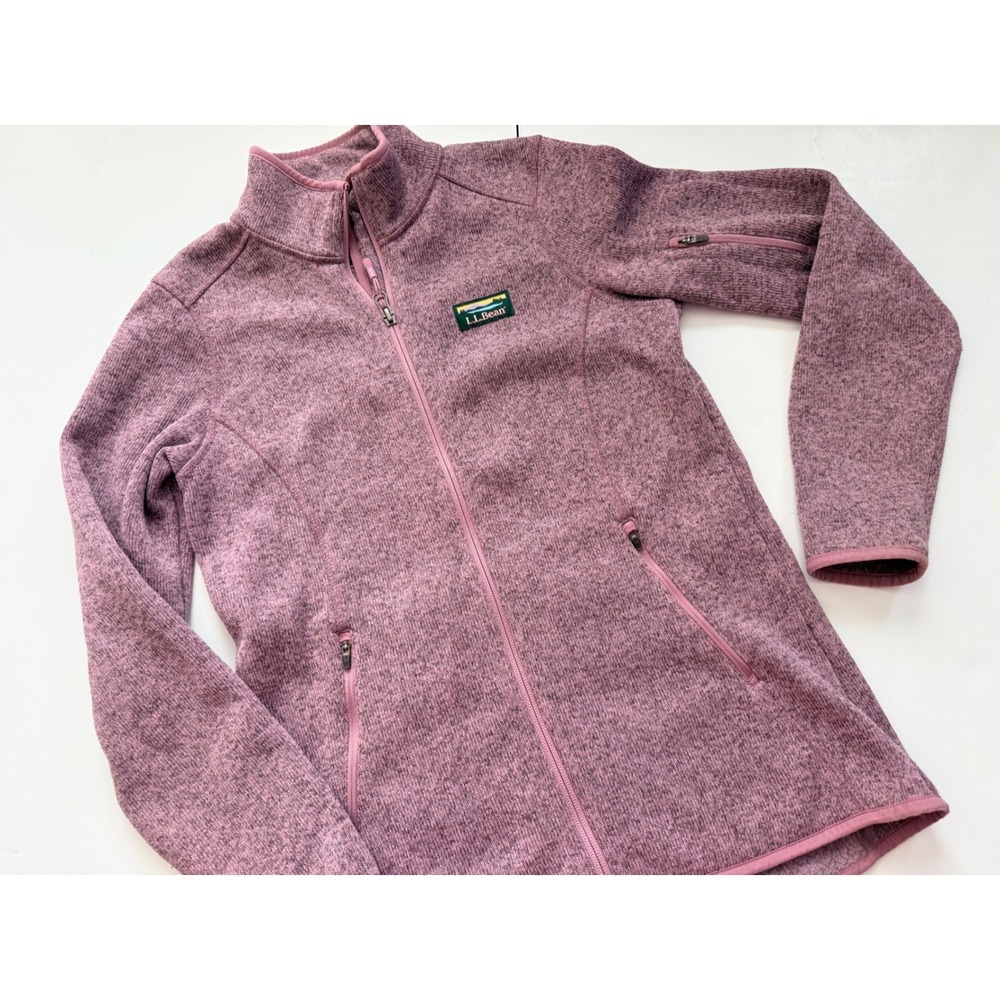 LL Bean Sweater Fleece Full Zip Jacket Womens XS Mauve Pink Heathered 504888